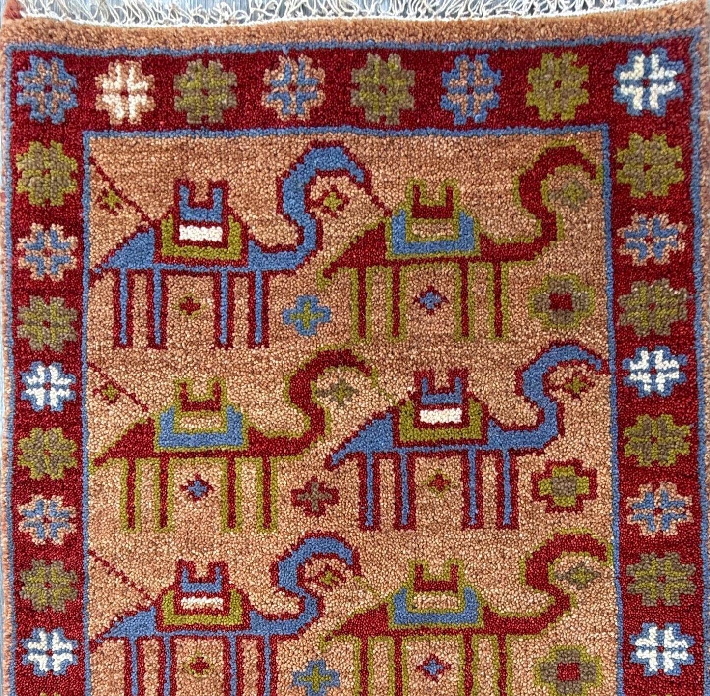2x3 ft Anatolian Small Hand-Knotted Rug: Geometric Wool Accent Carpet