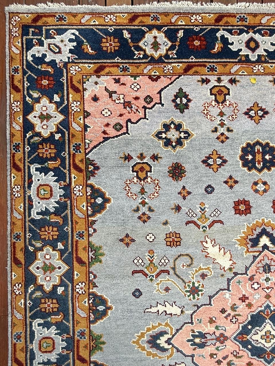 9.4x12 ft Ocean Blue Turkish Oushak Rug: Handmade Modern Multicolored Area Carpet, Contemporary Oriental Design