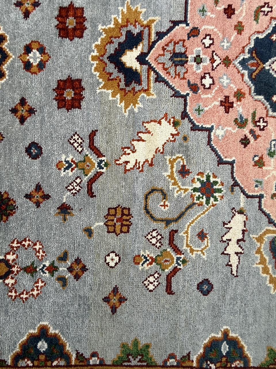 9.4x12 ft Ocean Blue Turkish Oushak Rug: Handmade Modern Multicolored Area Carpet, Contemporary Oriental Design