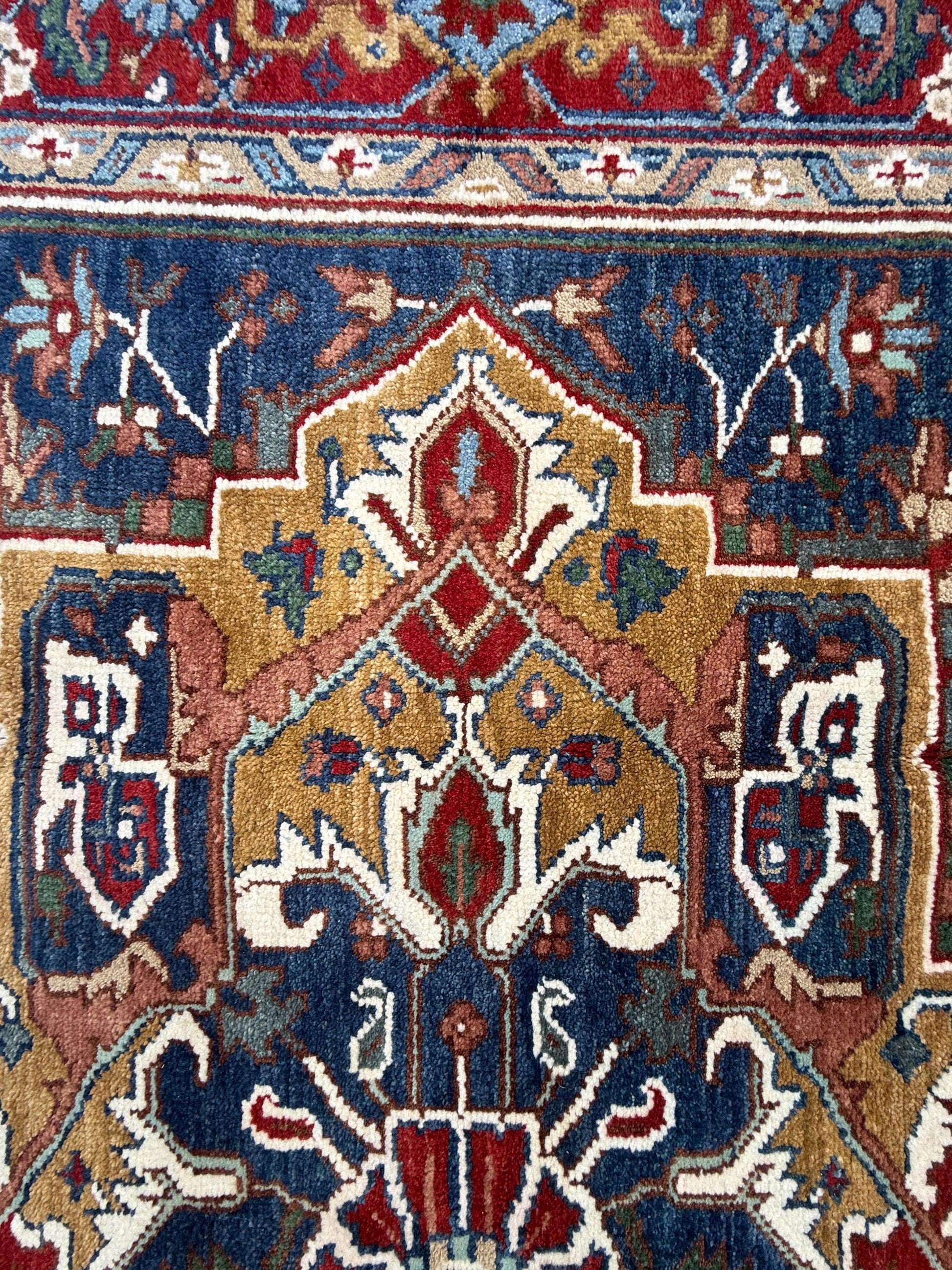 9x12 ft. Heriz Serapi Rug: Hand Knotted Wool Geometric Medallion Oriental Large Area Carpet