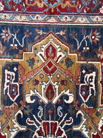 9x12 ft. Heriz Serapi Rug: Hand Knotted Wool Geometric Medallion Oriental Large Area Carpet