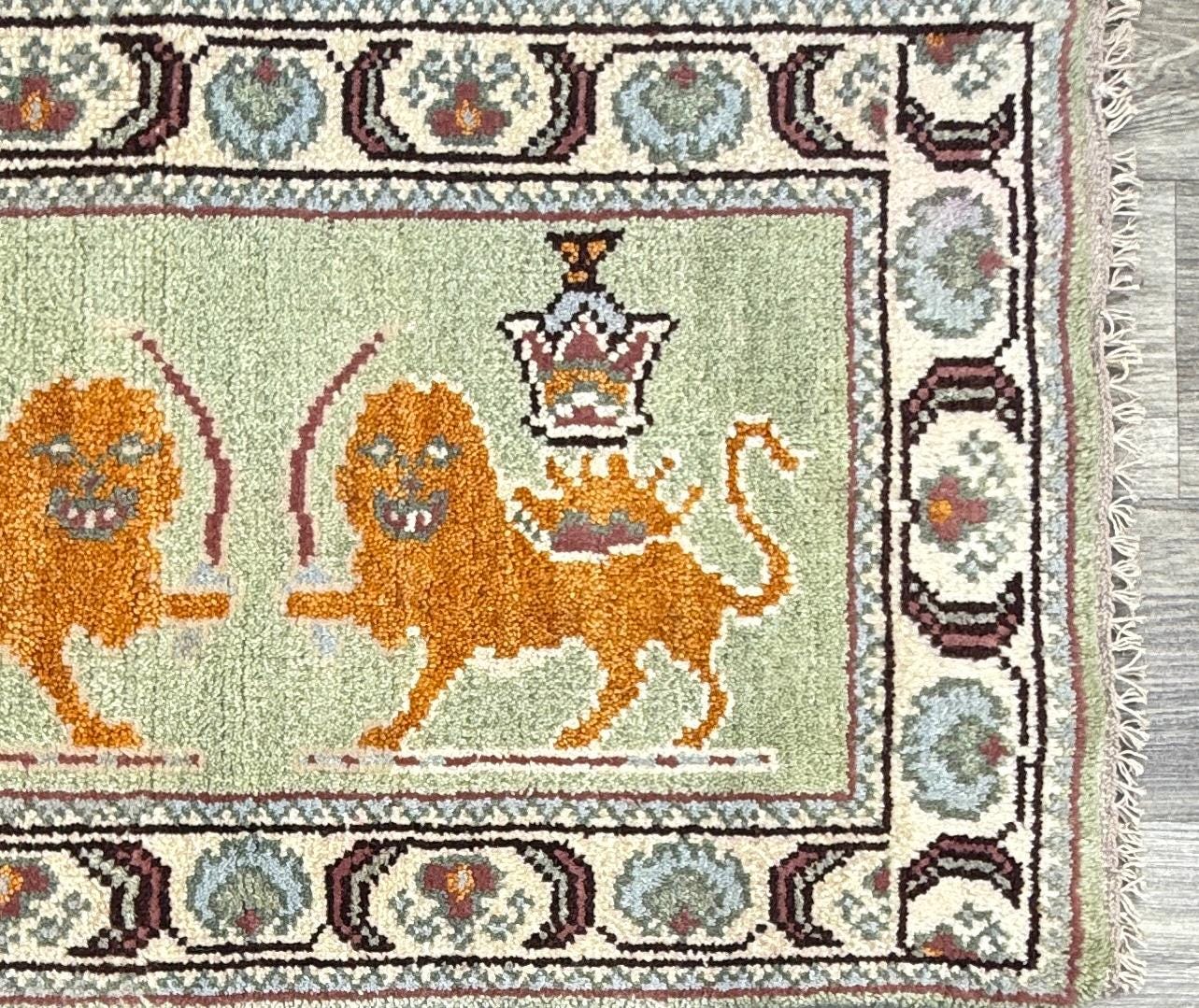 2x3 ft Oushak Tree of Life Lion Wool Rug: Hand Knotted