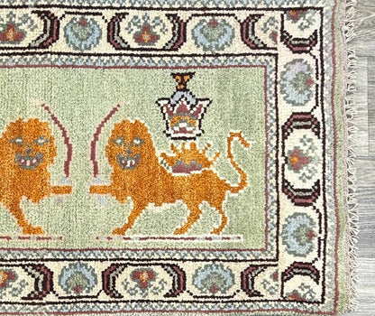 2x3 ft Oushak Tree of Life Lion Wool Rug: Hand Knotted