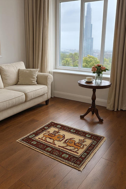 2x3 ft Anatolian Oushak Turkish Hand-Knotted Rug: Bird Tree of Life Vintage Wool Small Carpet