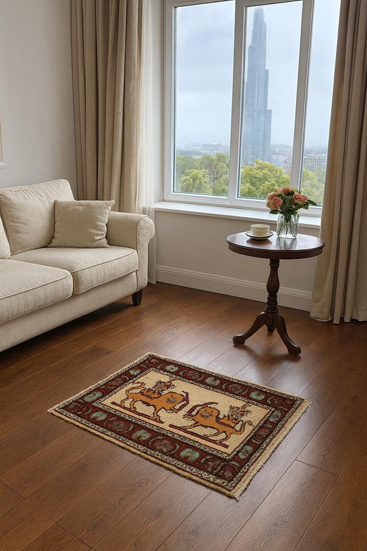 2x3 ft Anatolian Oushak Turkish Hand-Knotted Rug: Bird Tree of Life Vintage Wool Small Carpet