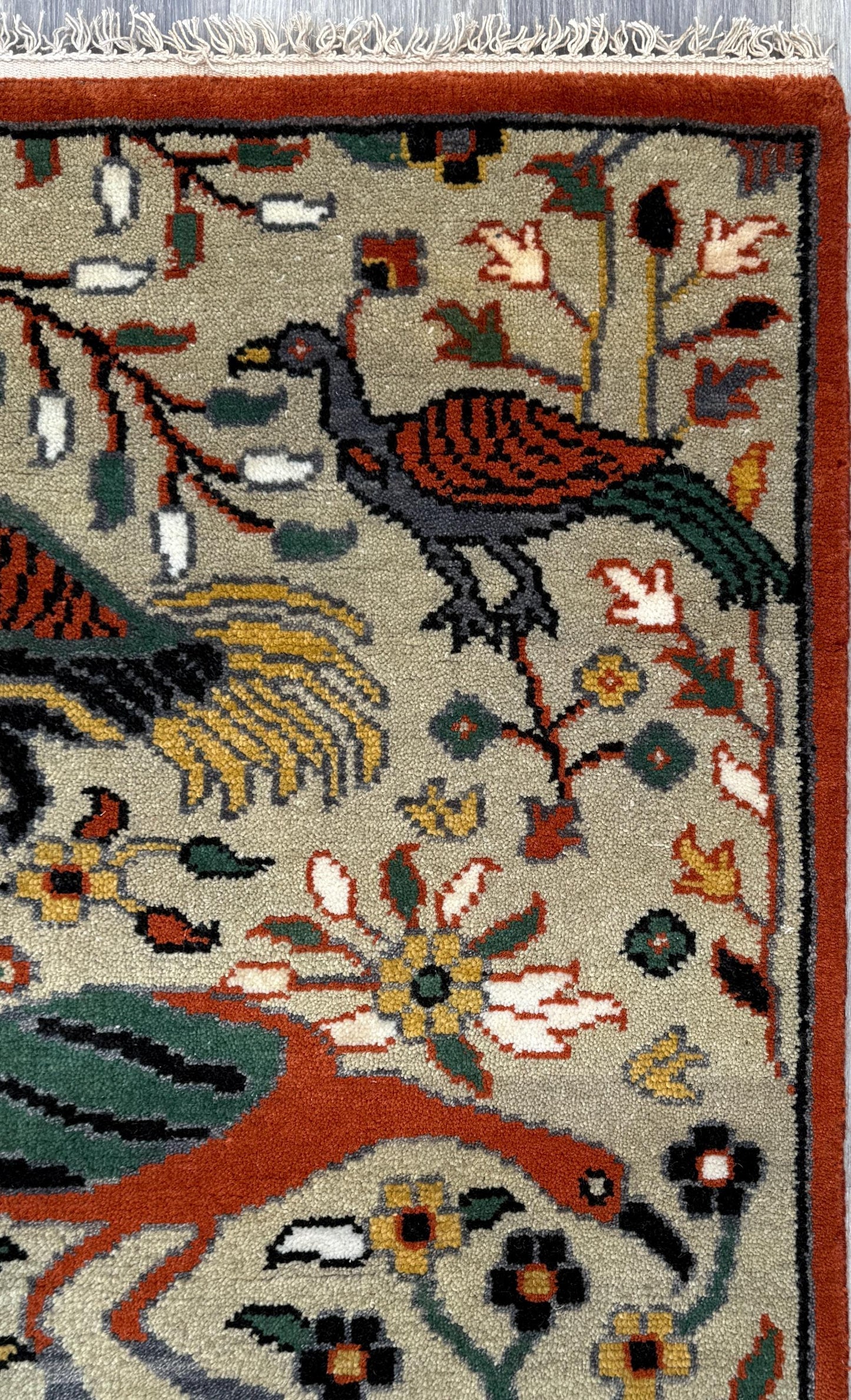 3x5 ft Bohemian Oushak Rug: Tree of Life Bird Design Modern Hand Knotted Wool Carpet