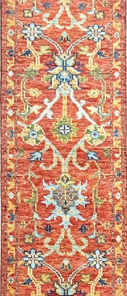 2.5x9 ft Oushak Runner Rug: Modern Multicolored Handmade Bohemian Carpet