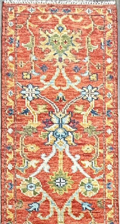 2.5x9 ft Oushak Runner Rug: Modern Multicolored Handmade Bohemian Carpet