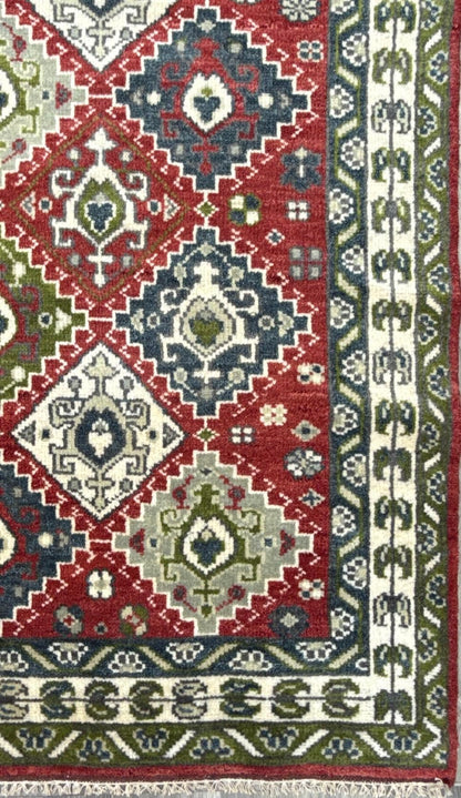 4x6 ft Oushak Geometrical Rug: Village Made Wool Carpet Hand Knotted Bohemian Style