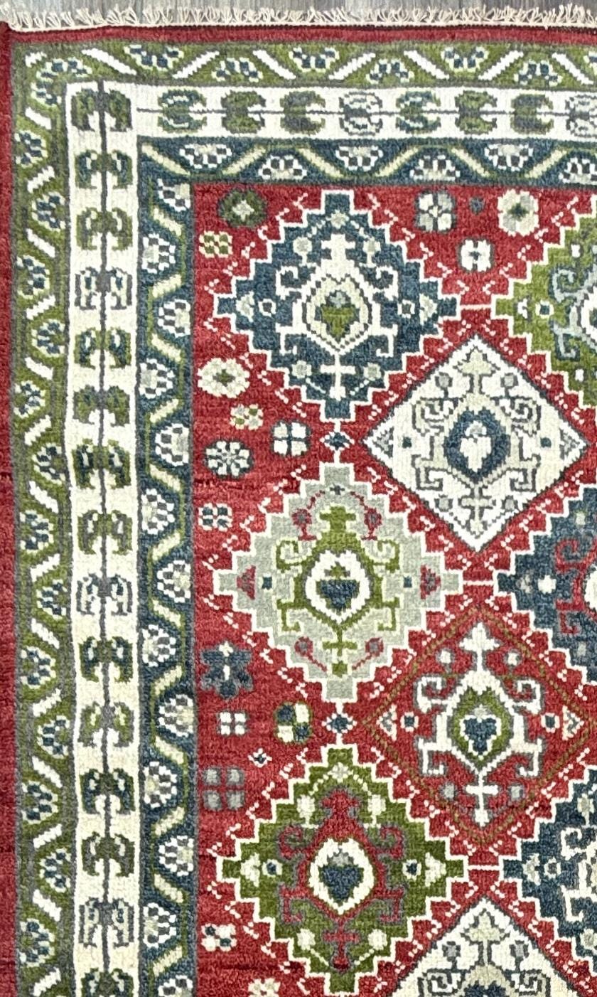 4x6 ft Oushak Geometrical Rug: Village Made Wool Carpet Hand Knotted Bohemian Style