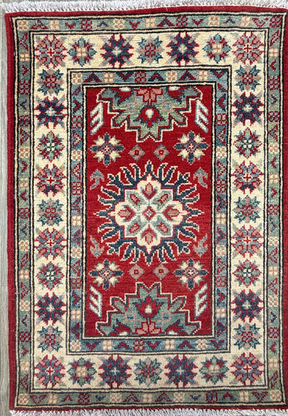 2.3x3.2 ft Hand Knotted Turkish Oushak Rug: Geometric Kazak Wool Rug