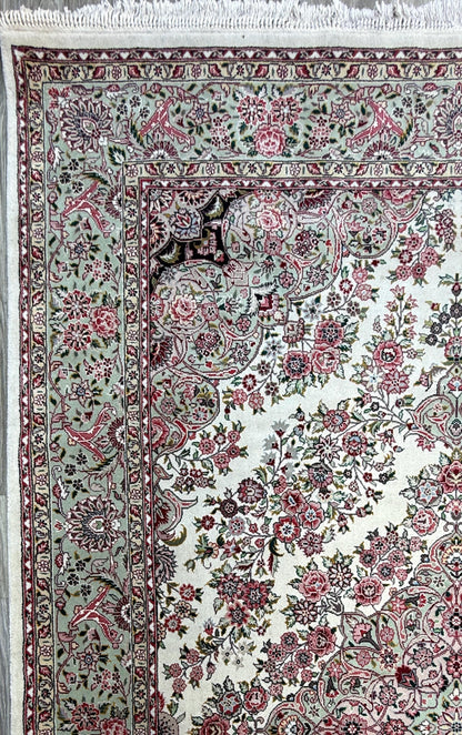 9x6 ft Tabrizz 1970s Vintage Silk Wool Rug: Hand Knotted Oriental Carpet, 400 KPSI