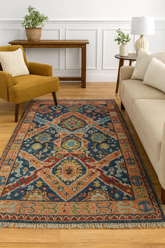 4x6.5 ft Oushak Bohemian Hand Knotted Rug: Modern Multicolored Area Vintage-Style Decor Carpet