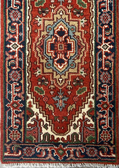 2x4 ft. Hand Knotted Heriz Wool Rug: Geometric Kilim
