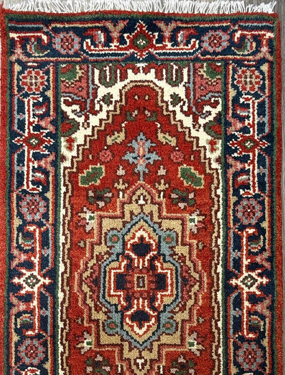 2x4 ft. Hand Knotted Heriz Wool Rug: Geometric Kilim