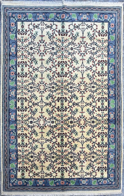 7x5 ft Vintage 1990s Qaisery Wool Rug, Hand Knotted Oriental Carpet, Geometric Anatolian Area Rug