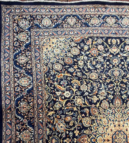 10x12 ft Vintage 1930s Royal Design Rug: Hand Knotted Wool Carpet, Bohemian Oriental Large Area Rug