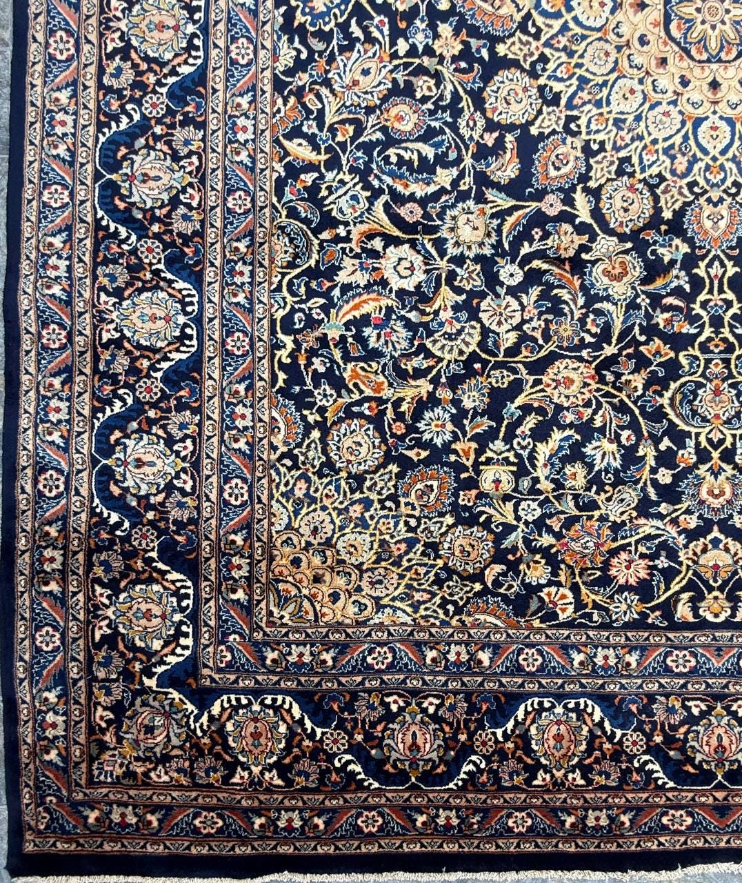 10x12 ft Vintage 1930s Royal Design Rug: Hand Knotted Wool Carpet, Bohemian Oriental Large Area Rug