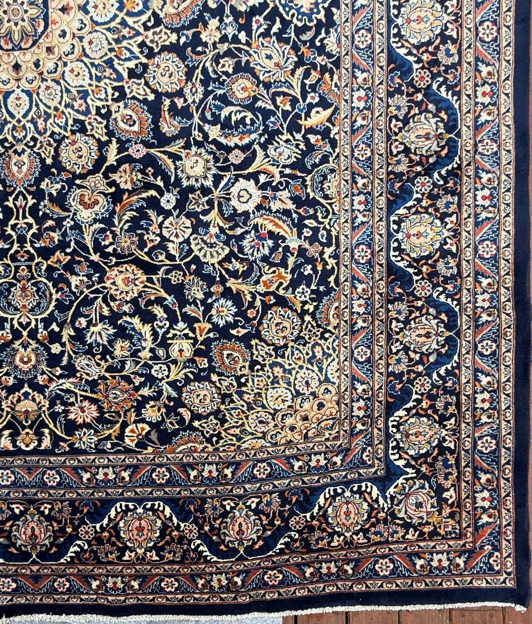 10x12 ft Vintage 1930s Royal Design Rug: Hand Knotted Wool Carpet, Bohemian Oriental Large Area Rug