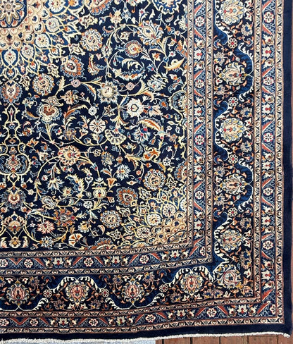 10x12 ft Vintage 1930s Royal Design Rug: Hand Knotted Wool Carpet, Bohemian Oriental Large Area Rug