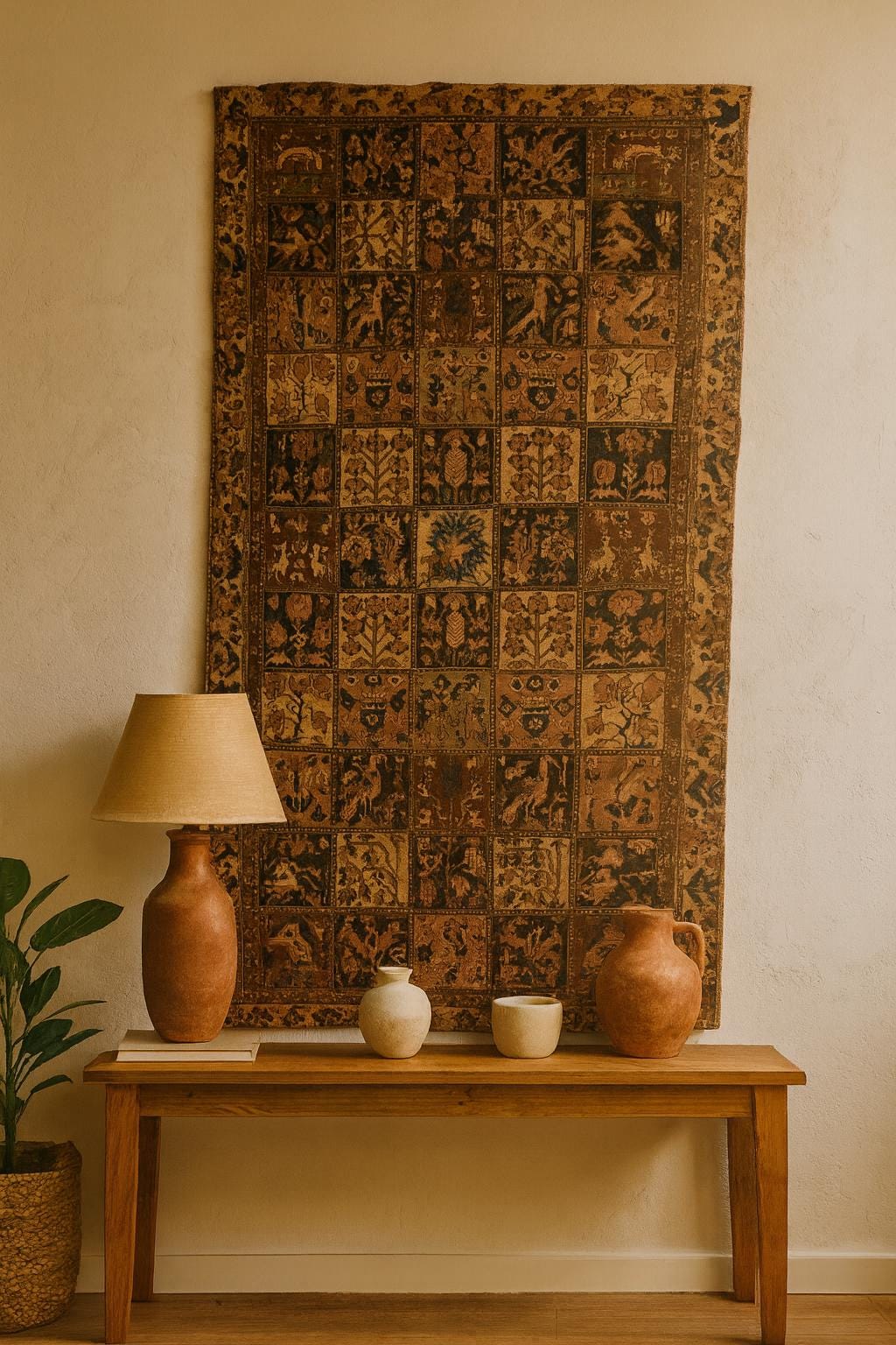 5x9 ft 1940s Bakhtiari Hand-Knotted Wool Rug Vintage Anatolian Geometric Carpet