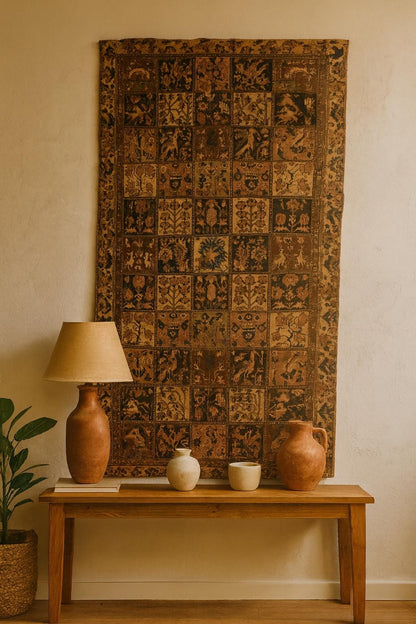 5x9 ft 1940s Bakhtiari Hand-Knotted Wool Rug Vintage Anatolian Geometric Carpet