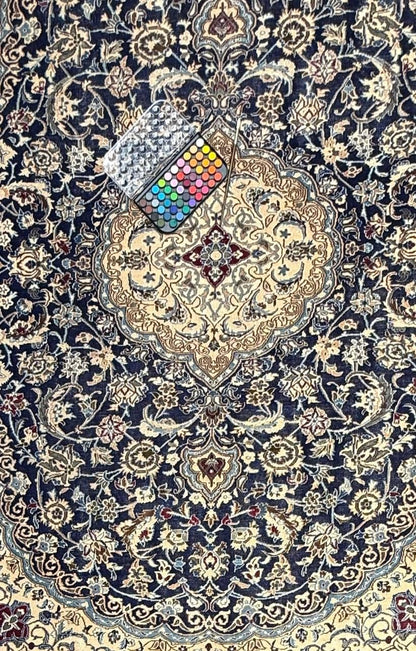 11x8 ft Vintage 1960s Naeen Wool Silk Touch Rug: Hand Knotted Oriental Carpet, Large Area Accent