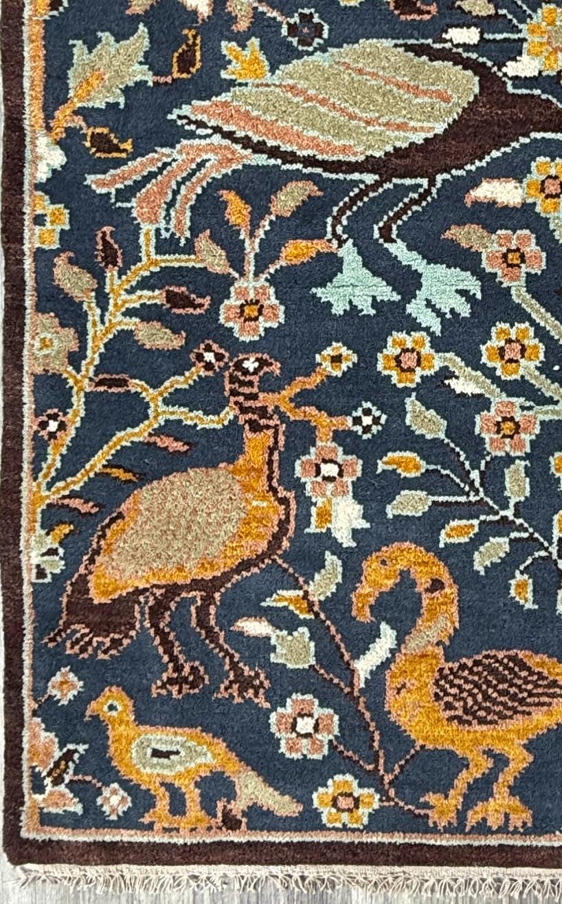 3x5 ft Oushak Hand Knotted Rug: Vintage Tree of Life & Birds Design Wool Bohemian Area Carpet