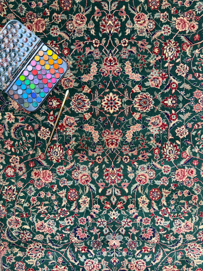 9x6 ft Vintage Tabriz Silk & Wool Rug: 1970s Hand-Knotted Oriental Carpet