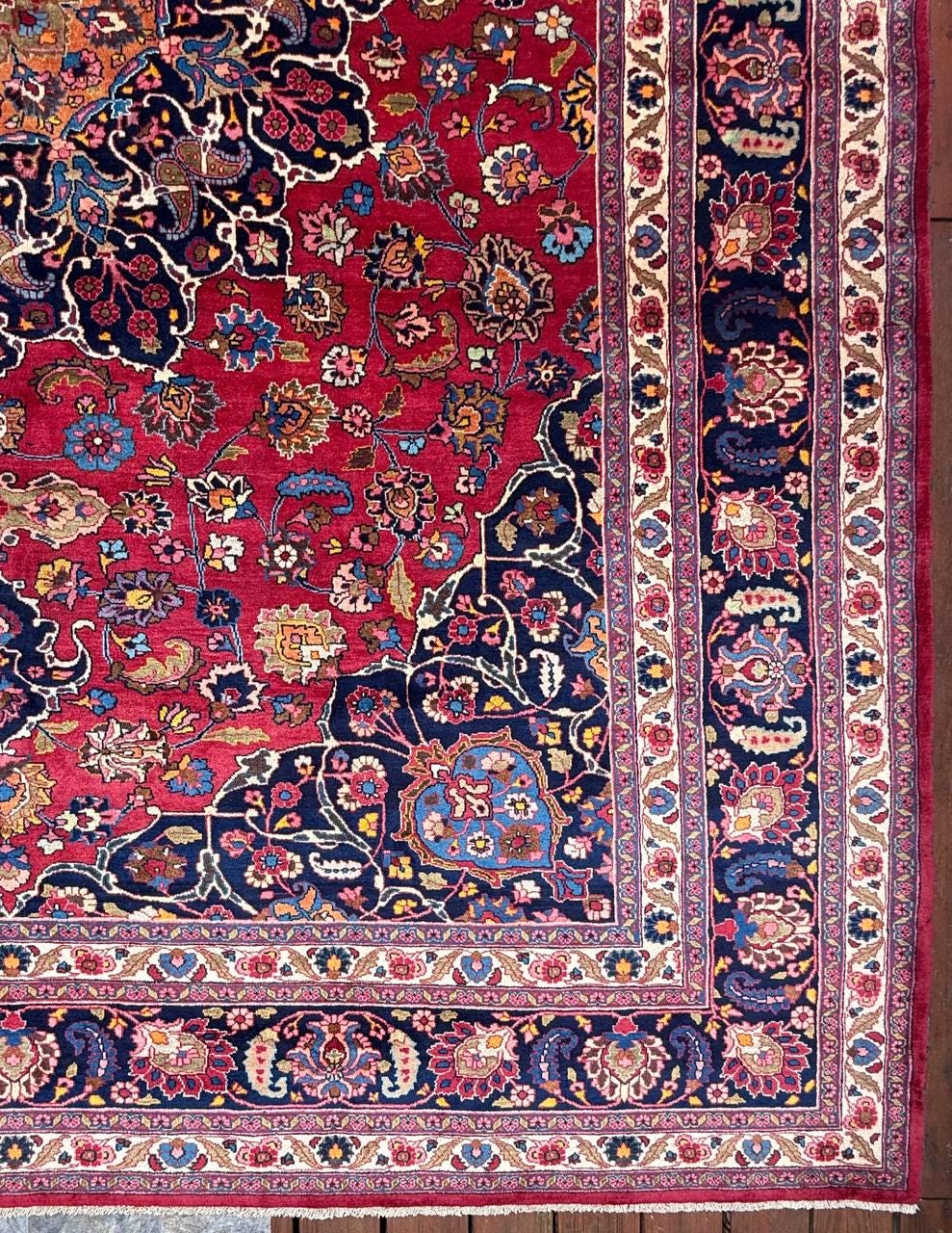 10x13.2 ft Signed 1940s Vintage Tabriz Rug: Royal Design Bohemian Hand Knotted Wool Oriental Large Carpet