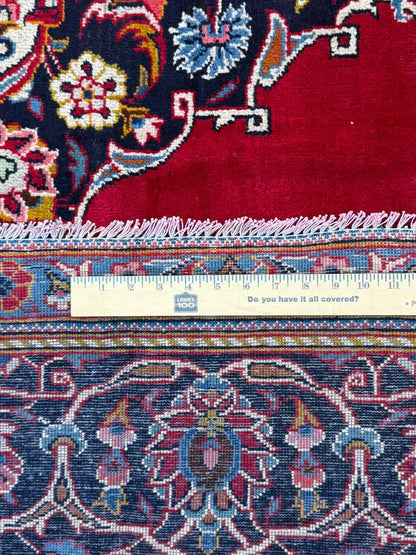 10.3x7.5 ft Vintage Qashoun 1980s Wool Rug: Hand Knotted Traditional Oriental Carpet, Geometric Medallion Area Rug