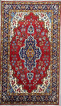 7x4 ft Hand-Knotted Wool Area Rug: Vintage 1970s Fine Kashan Floral Medallion Carpet