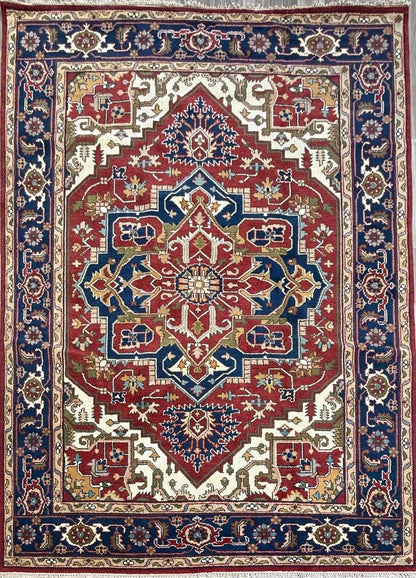9x12 ft Heriz Serapi Rug: New Hand Knotted Wool Geometric Oriental Large Area Carpet