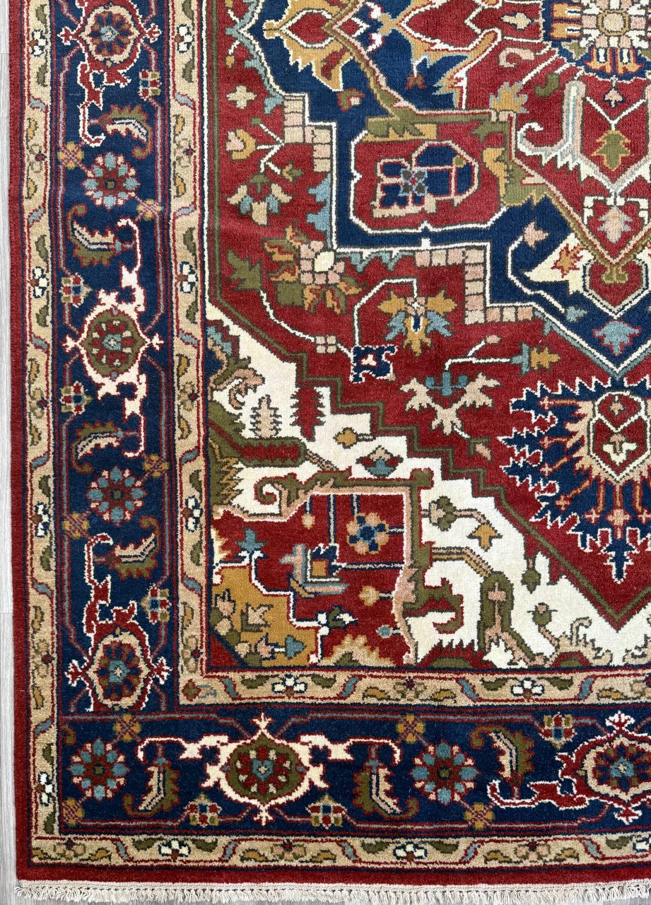 9x12 ft Heriz Serapi Rug: New Hand Knotted Wool Geometric Oriental Large Area Carpet