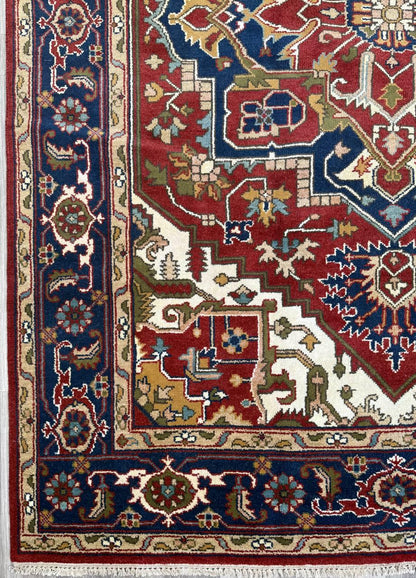 9x12 ft Heriz Serapi Rug: New Hand Knotted Wool Geometric Oriental Large Area Carpet
