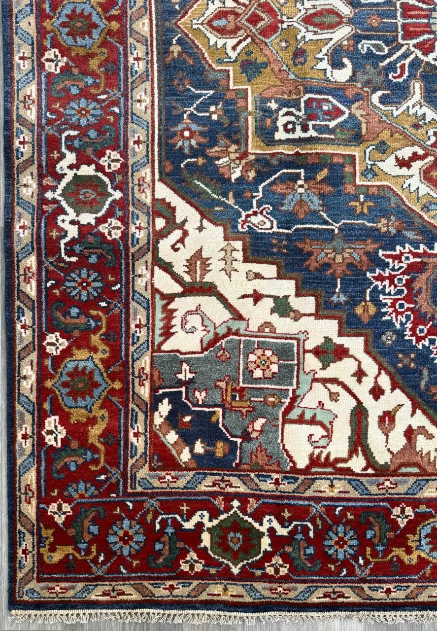 9x12 ft. Heriz Serapi Rug: Hand Knotted Wool Geometric Medallion Oriental Large Area Carpet
