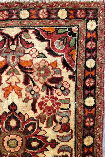 1930s Turkish Village Rug: Hand-Knotted Wool Geometric Accent Carpet 2.1x3.1 ft