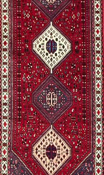9x3 ft Vintage 1970s Mai Mai Runner Rug: Hand Knotted Wool Tribal Nomadic Desig Carpet