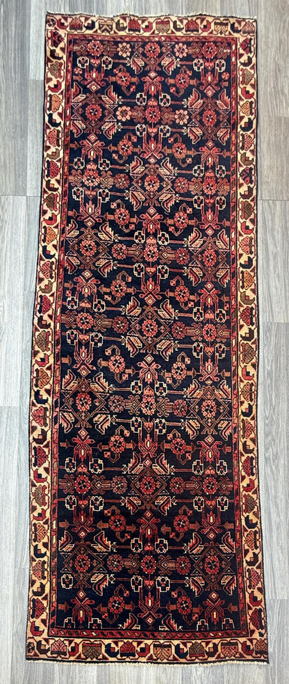 3.5x9.1 ft 1940s Vintage Rug: Hand Knotted Wool Anatolian Village Carpet, Geometric Tribal Design