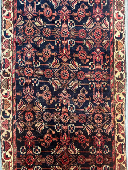 3.5x9.1 ft 1940s Vintage Rug: Hand Knotted Wool Anatolian Village Carpet, Geometric Tribal Design