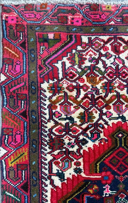 2x3 ft Hand-Knotted Vintage Hamidoun Wool Rug: 1970s Tribal Design