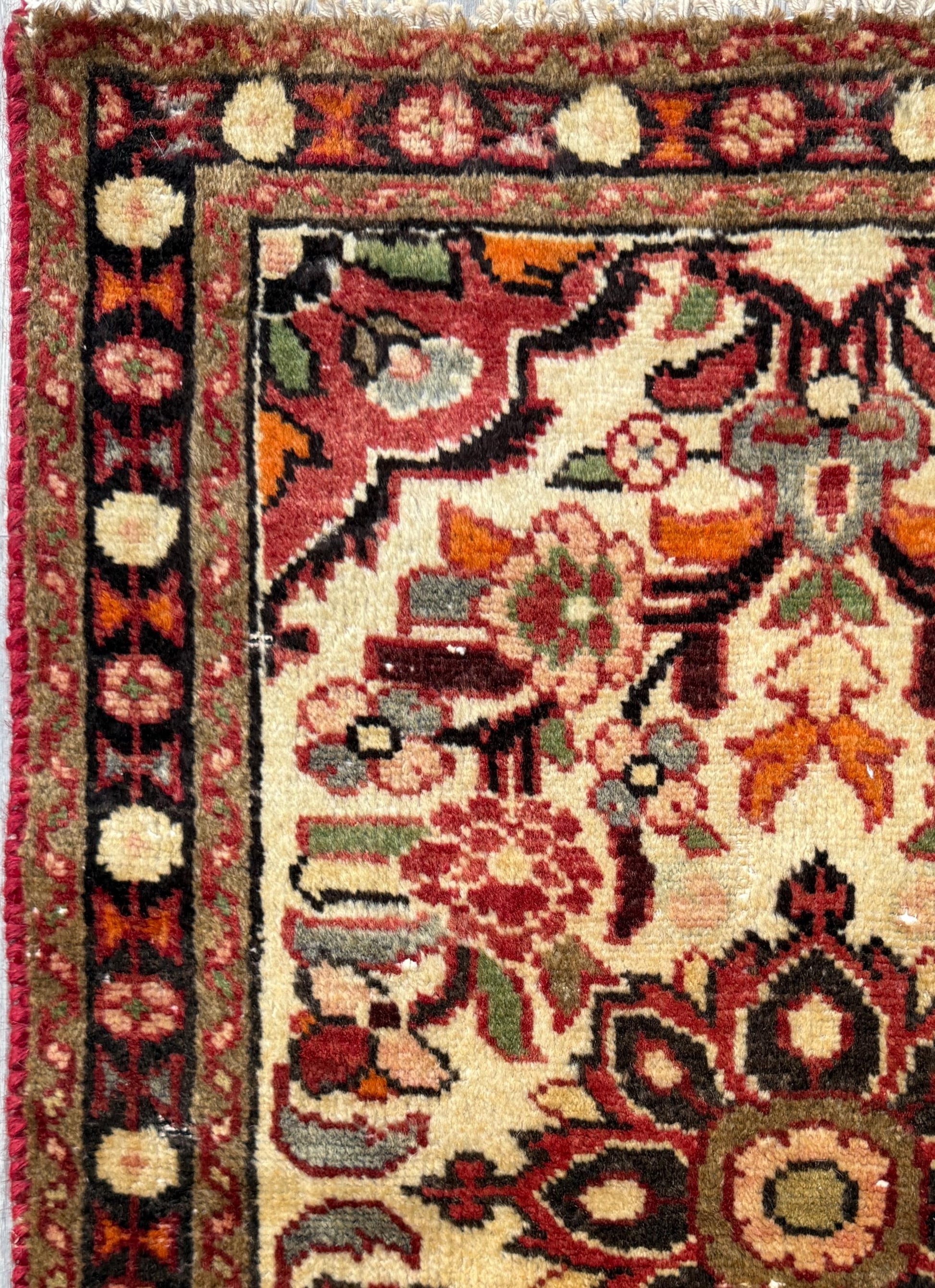 2x3 ft 1960s Kashan Hand Knotted Wool Rug: Geometric Vintage Accent Rug