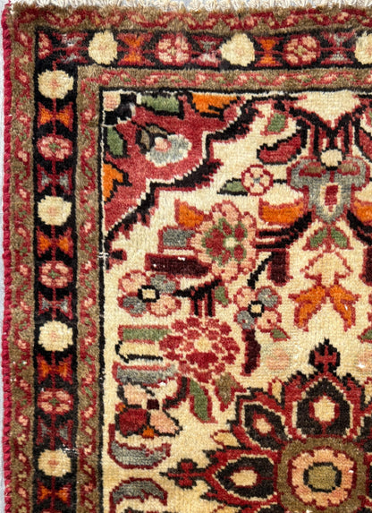 2x3 ft 1960s Kashan Hand Knotted Wool Rug: Geometric Vintage Accent Rug