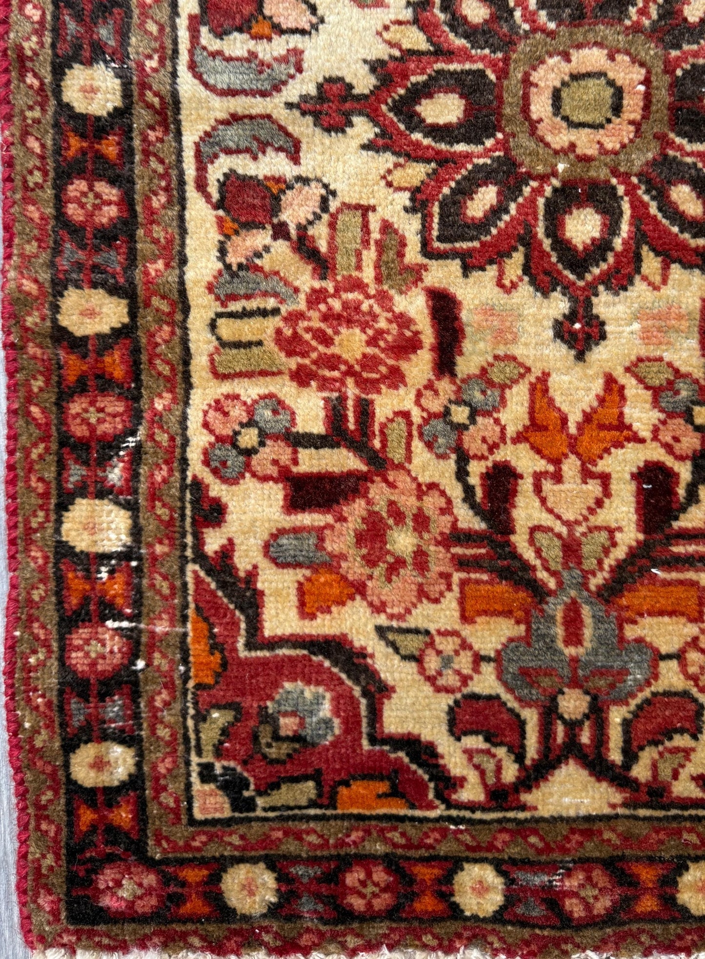 2x3 ft 1960s Kashan Hand Knotted Wool Rug: Geometric Vintage Accent Rug