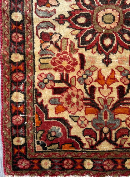 2x3 ft 1960s Kashan Hand Knotted Wool Rug: Geometric Vintage Accent Rug