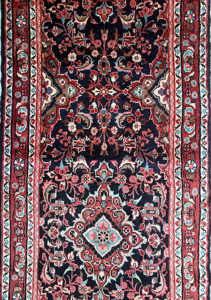 3.6x11 ft Vintage 1930s Runner Rug: Hand Knotted Wool Anatolian Tribal Carpet