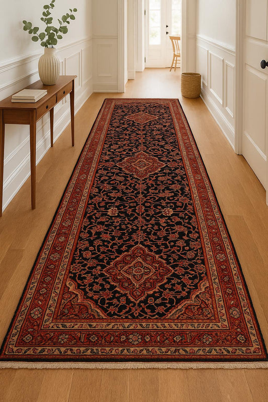 3.6x11 ft Vintage 1930s Runner Rug: Hand Knotted Wool Anatolian Tribal Carpet