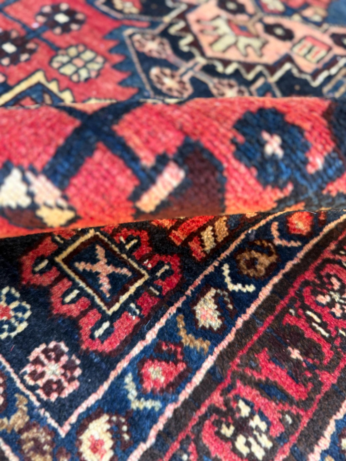 3.2x10.1 ft Vintage 1930s Runner Rug: Hand Knotted Wool Anatolian Farmhouse Village Carpet, Geometric Tribal Design