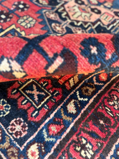 3.2x10.1 ft Vintage 1930s Runner Rug: Hand Knotted Wool Anatolian Farmhouse Village Carpet, Geometric Tribal Design