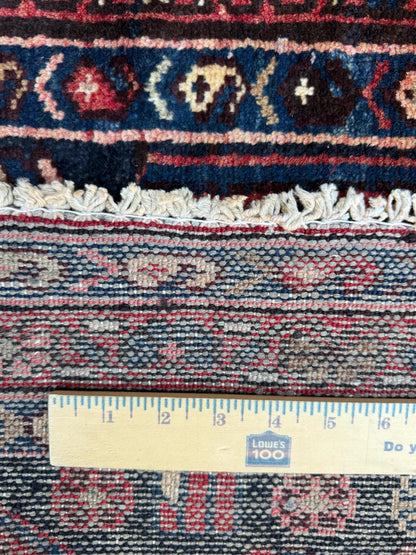 3.2x10.1 ft Vintage 1930s Runner Rug: Hand Knotted Wool Anatolian Farmhouse Village Carpet, Geometric Tribal Design